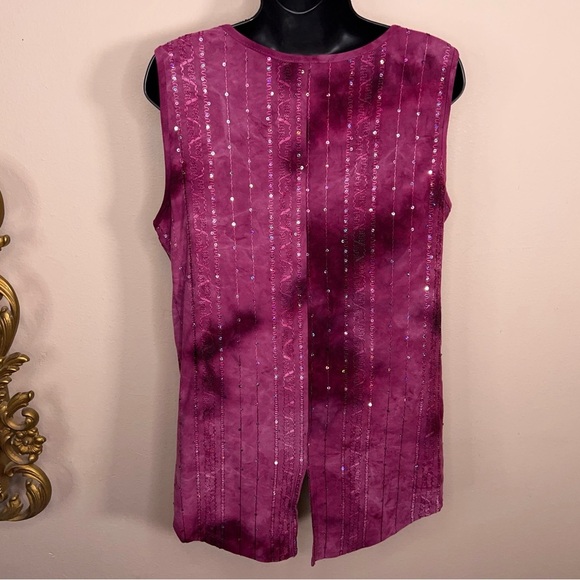 Large Fuchsia Pink Sequin Sleeveless Top Dressbarn Vneck Y2K Style Stretch - Picture 5 of 13